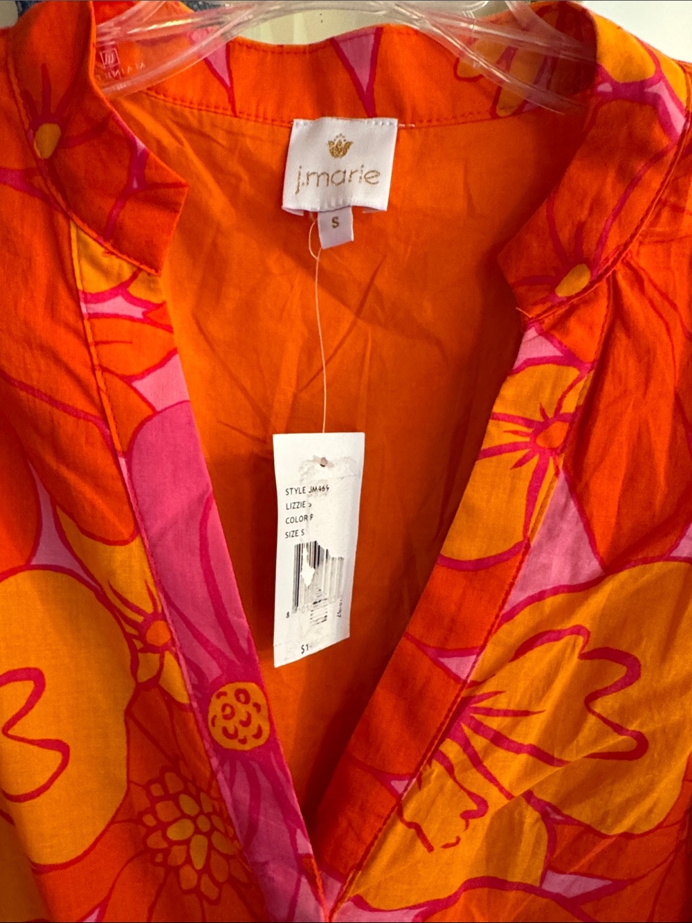 NWT J.Marie Vibrant Floral Ruffle Sleeve Dress in Orange & Pink - Picture 2 of 5